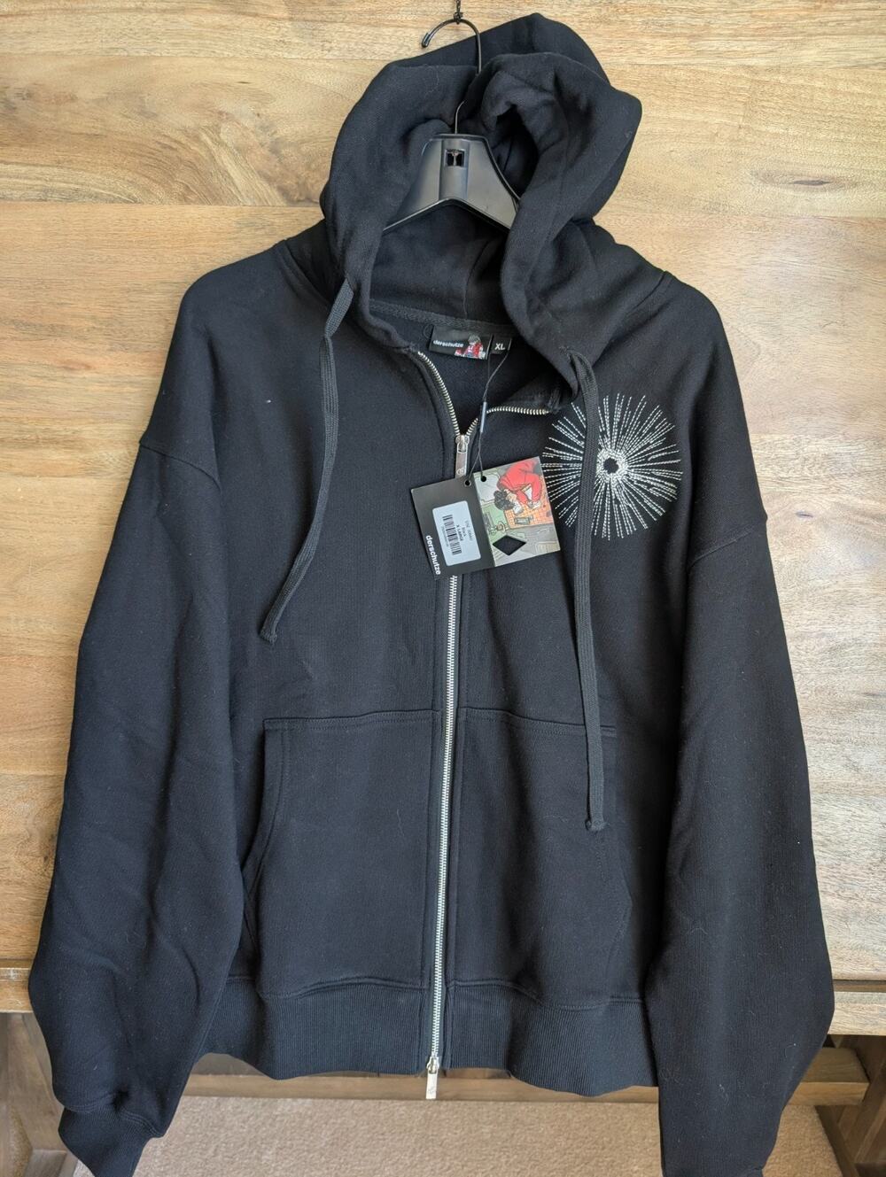 NWT Derschutze Zip Up Hoodie Men XL Black Embroidered Back Long Sleeve DSE-3066U